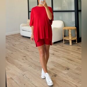 Novi Ribbed Tee + Shorts Set | Cherry | NWOT